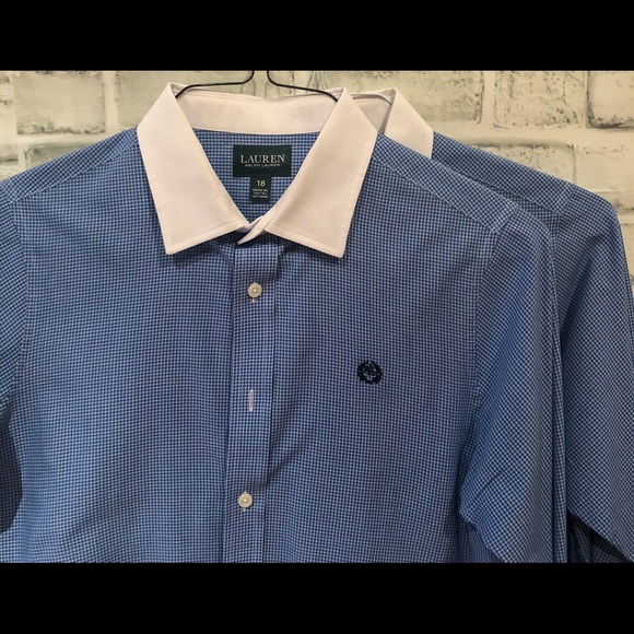 Ralph lauren blue shirt white collar Clearance